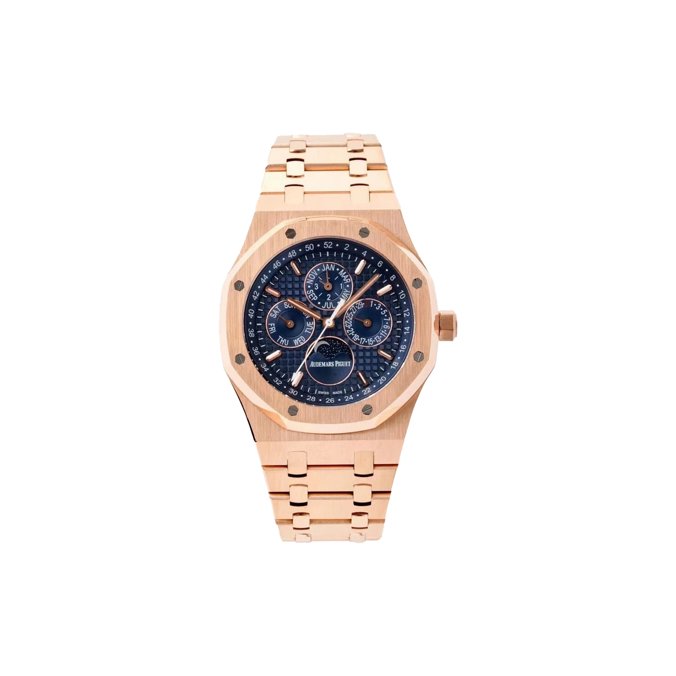 AUDEMARS PIGUET ROYAL OAK PERPETUAL CALENDAR 41MM ROSE GOLD BLUE DIAL WATCH 26574OR.OO.1220OR.03